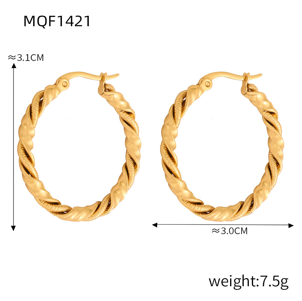 Wholesale Titanium Steel Gold Plated Hemp Pattern Large Earrings